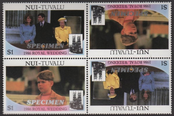 Nui 1986 Royal Wedding $1 Perforated Large SPECIMEN Overprinted Stamps