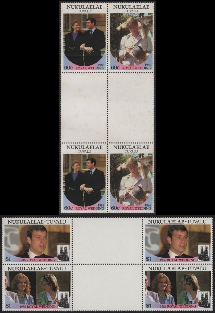 Nukulaelae 1986 Royal Wedding Perforated Gutter Pairs From Uncut Press Sheet of 80 Stamps