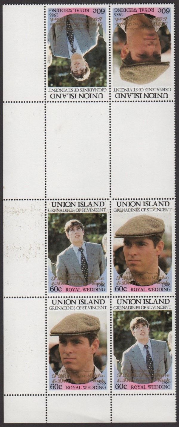 Union Island 1986 Royal Wedding 60c 2nd Issue Perforated with Gold Overprint