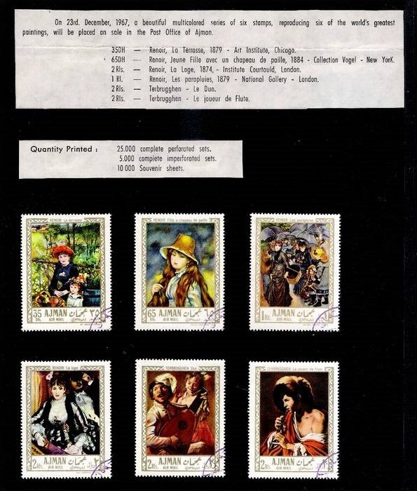 Ajman 1967 Paintings by Renoir and Terbrugghen Promotional Postal Announcement