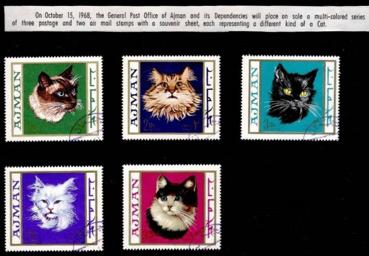 Ajman 1968 Cats Promotional Postal Announcement