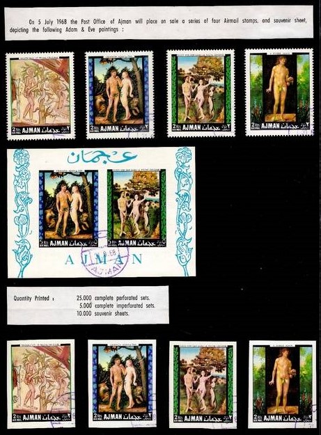 Ajman 1968 Paintings of Adam and Eve Promotional Postal Announcement