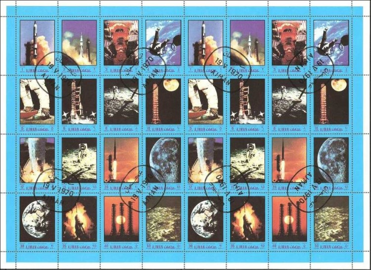 Ajman 1970 Space Exploration Pane of 32 Stamps