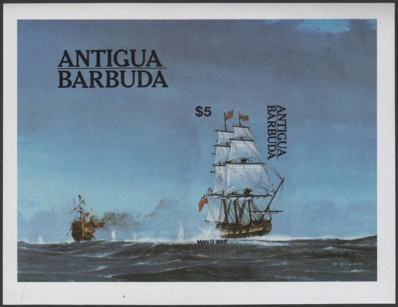 Antigua and Barbuda 1984 Man of War Ships Imperforate Stamp Souvenir Sheet Forgery