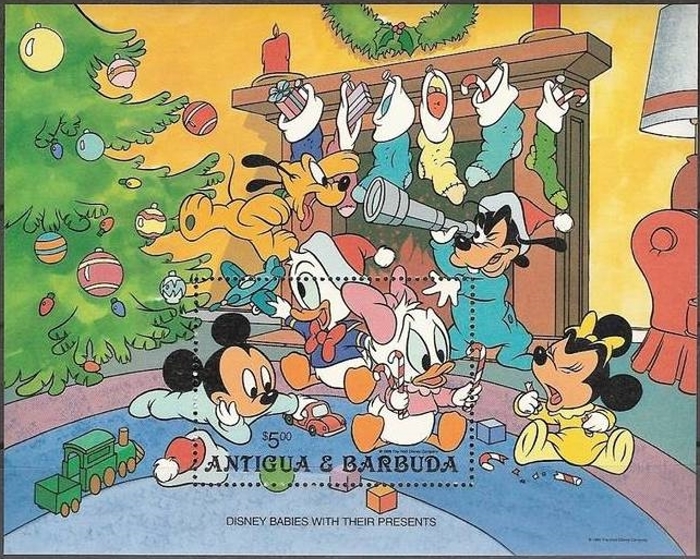 1986 Christmas (Disney Babies With Their Presents) Souvenir Sheet