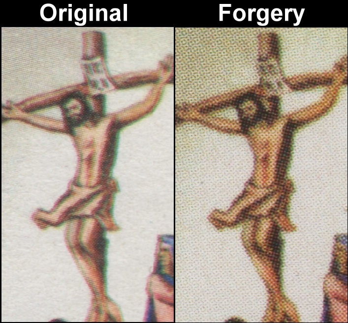 Barbuda 1978 Easter Fake with Original Screen and Color Comparison of Jesus on the Cross