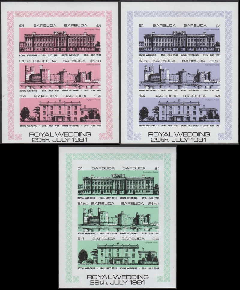 Barbuda 1981 Royal Wedding Imperforate Stamp Miniature Sheet Forgery Set