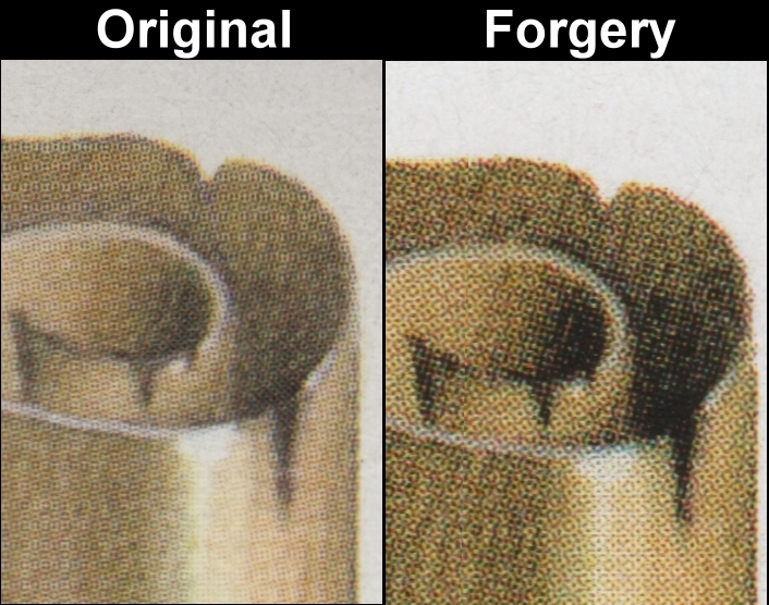 Saint Vincent Bequia 1988 Great Explorers Fake with Original Upper Right Scroll Corner Comparison