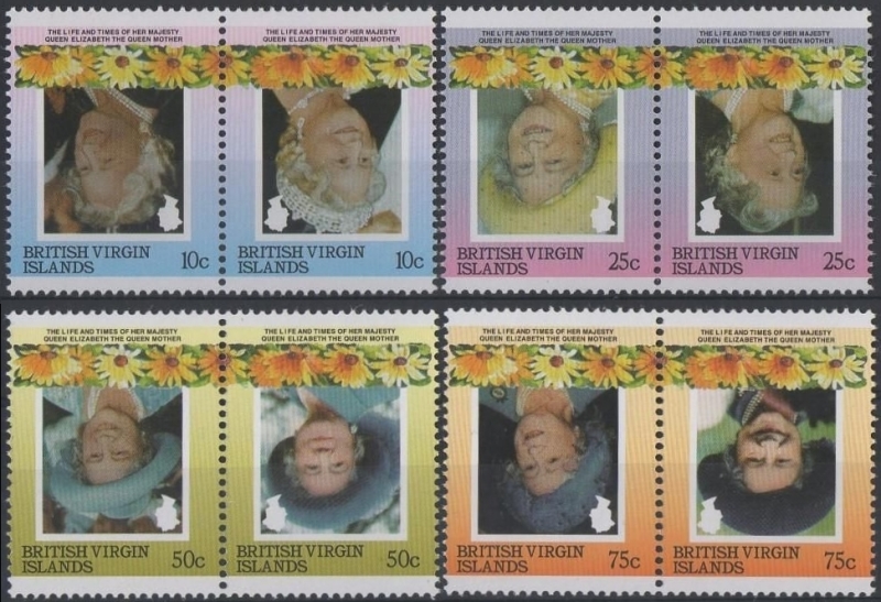 British Virgin Islands 1985 Leaders of the World 85th Birthday of Queen Elizabeth Inverted Frame Error Forgery Set