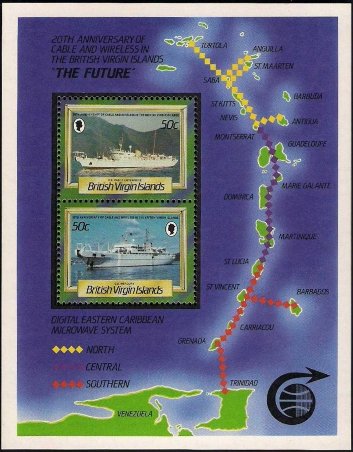 1986 20th Anniversary of Cable and Wireless Caribbean HQ, Tortola 50c Souvenir Sheet