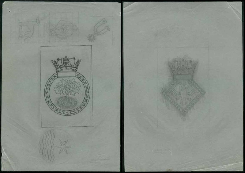 Gibraltar 1987 Naval Crests (6th Series) sketches for Charbydis and Eagle Crests