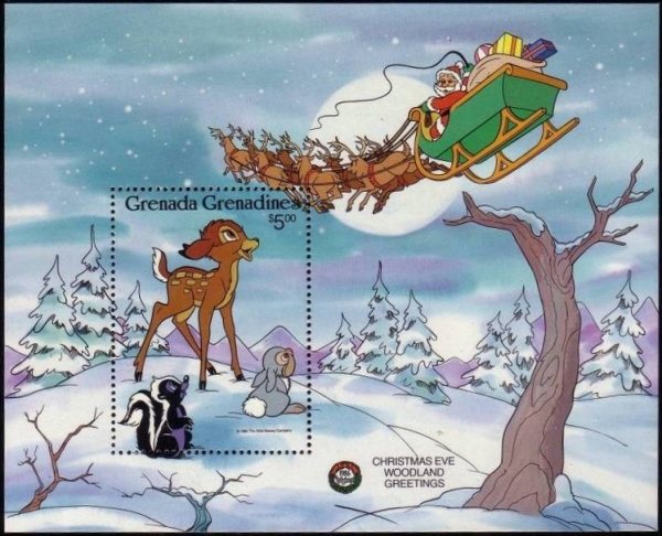 1986 Christmas, Disney Characters Bambi $5.00 Souvenir Sheet