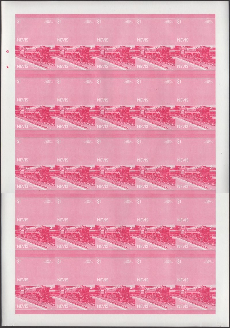 Nevis Locomotives (1st series) $1.00 Evening Star Red Stage Progressive Color Proof Pane