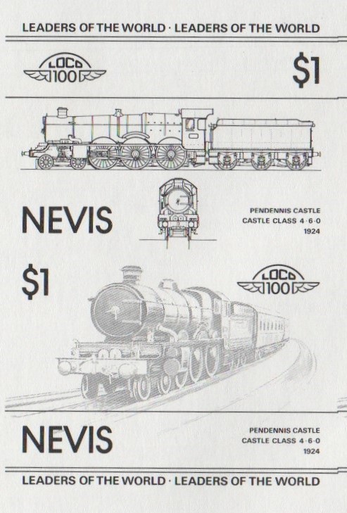 Nevis Locomotives (1st series) $1.00 Pendennis Castle Black Stage Progressive Color Proof Pair
