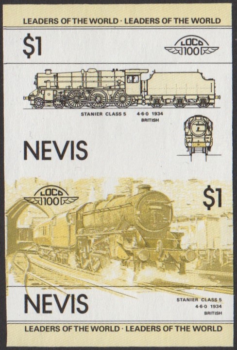Nevis 1st Series $1.00 1934 Stanier Class 5 4-6-0 Locomotive Stamp Yellow and Black Stage Color Proof