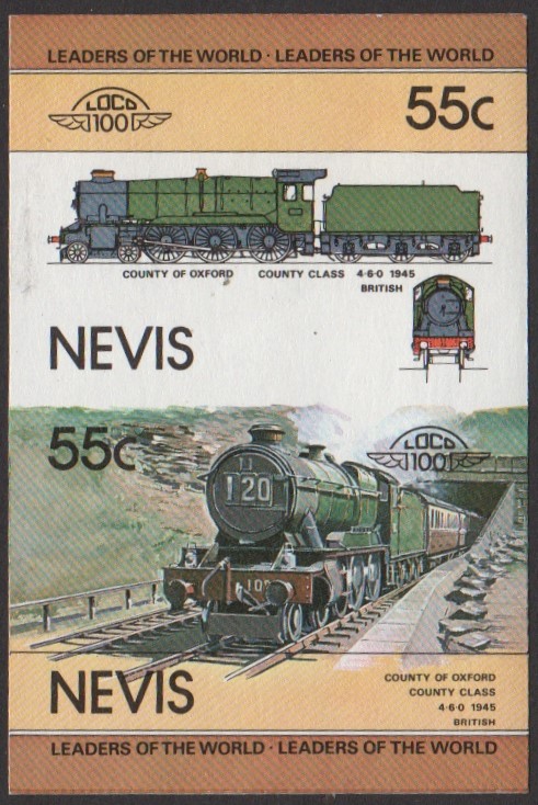 Nevis 1st Series 55c 1945 County of Oxford County Class 4-6-0 Locomotive Stamp Final Stage Color Proof