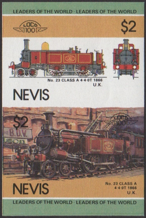 Nevis 3rd Series $2.00 1866 No. 23 Class A 4-4-0T Locomotive Stamp Final Stage Color Proof