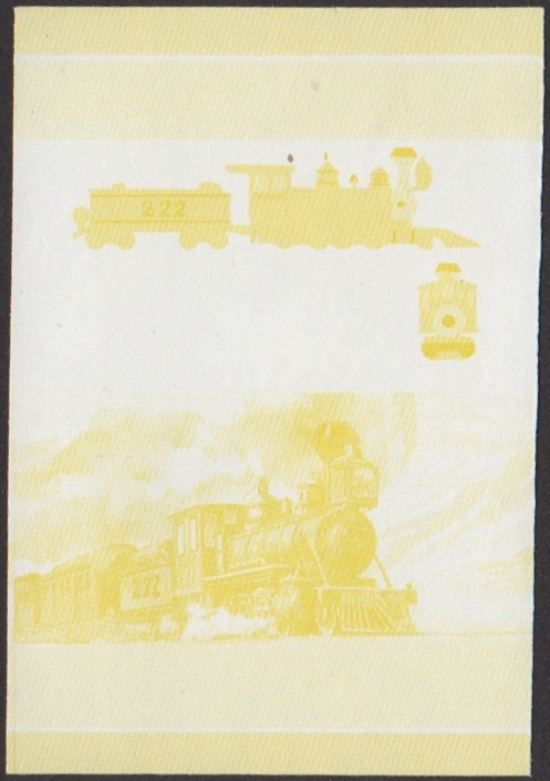 Nevis 6th Series $3.00 1882 D&RGR Class C-16 2-8-0 Locomotive Stamp Yellow Stage Color Proof