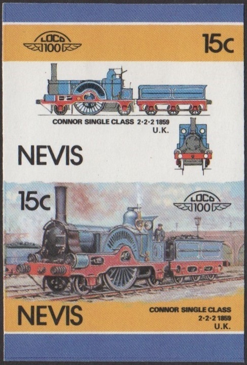 Nevis 6th Series 15c 1859 Connor Single Class 2-2-2 Locomotive Stamp Final Stage Color Proof