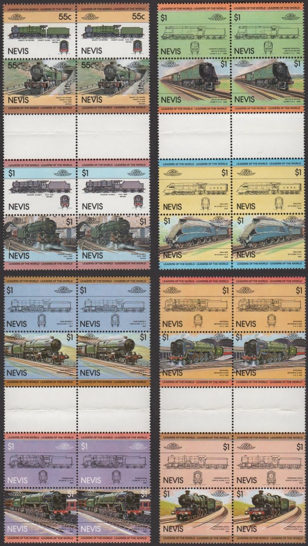 1983 Nevis Leaders of the World, Locomotives (1st series) Horizontal Gutter Pairs