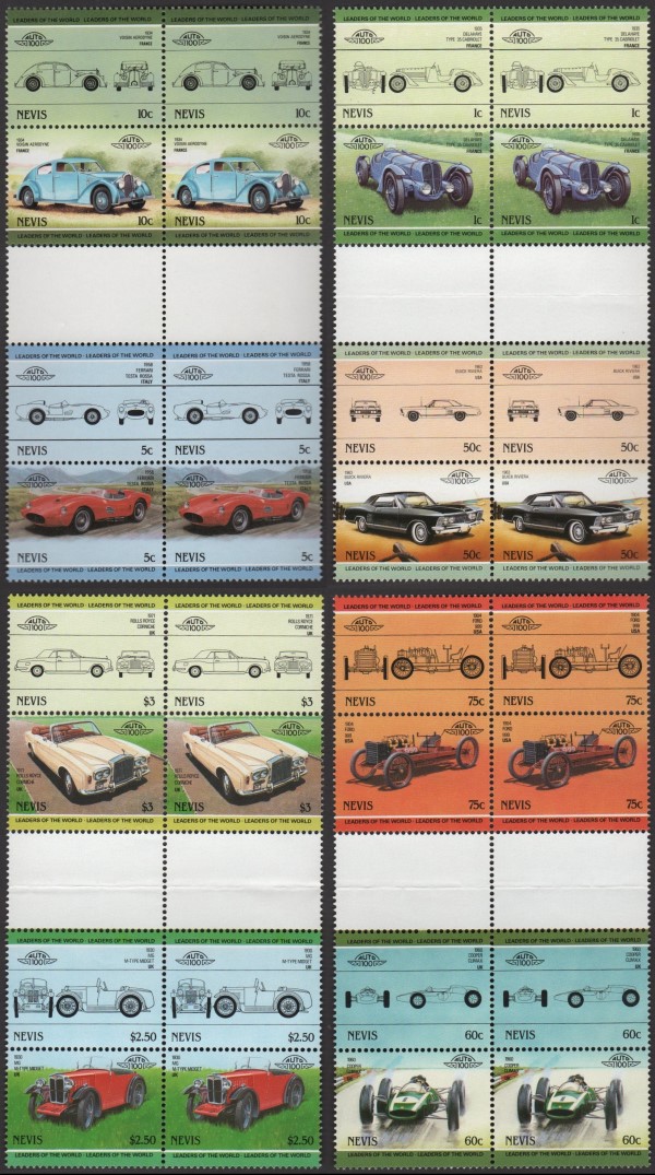 1985 Nevis Leaders of the World, Automobiles (3rd series) Horizontal Gutter Pairs