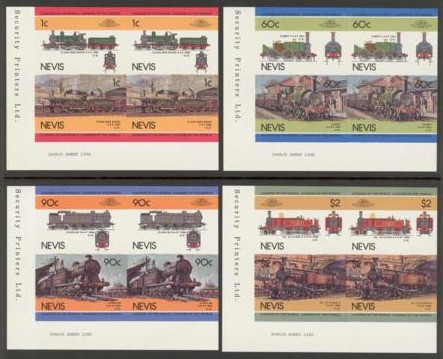 1985 Nevis Leaders of the World, Locomotives (3rd series) Imperforate Stamps