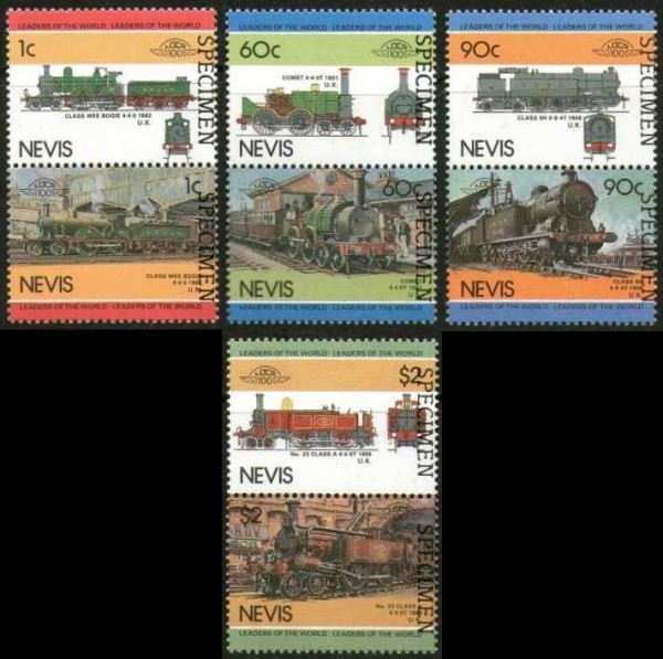 1985 Nevis Leaders of the World, Locomotives (3rd series) SPECIMEN Overprinted Stamps