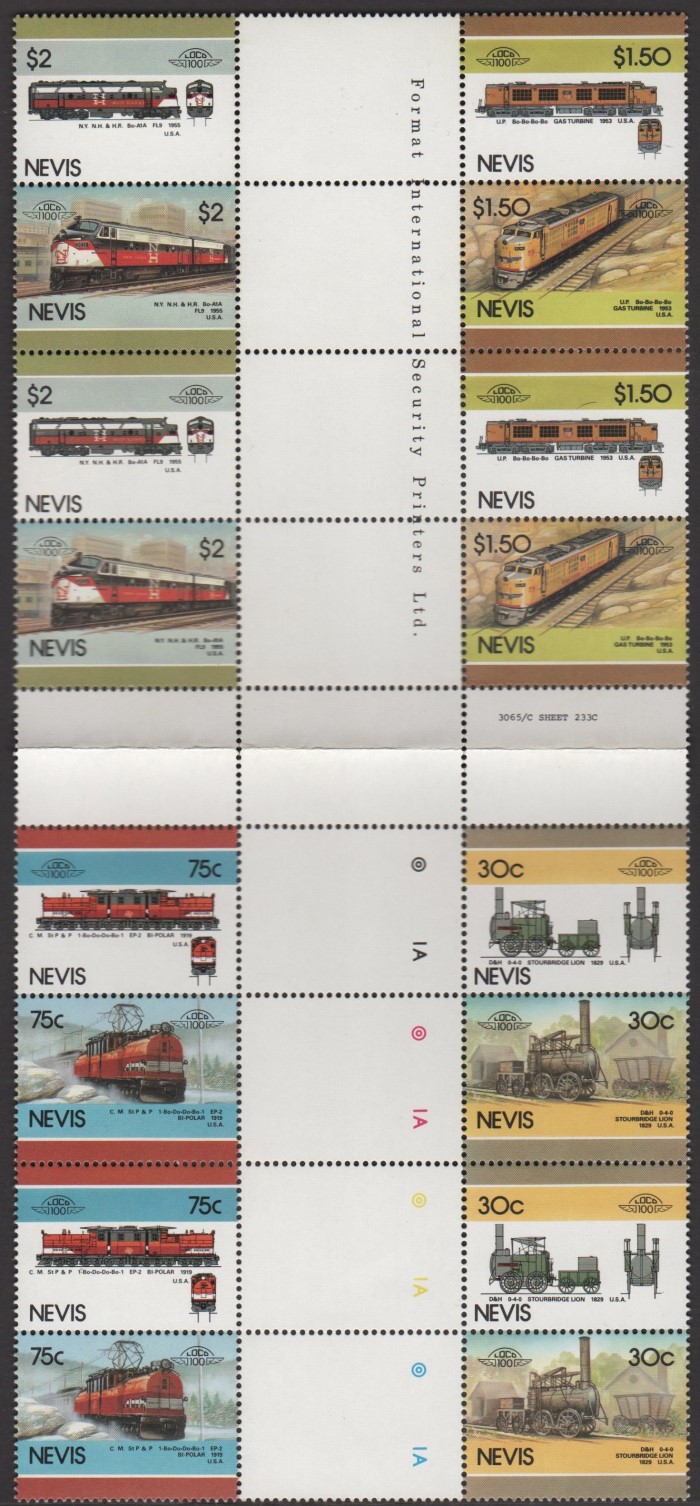 1986 Nevis Leaders of the World, Locomotives (5th series) Crossgutter Block