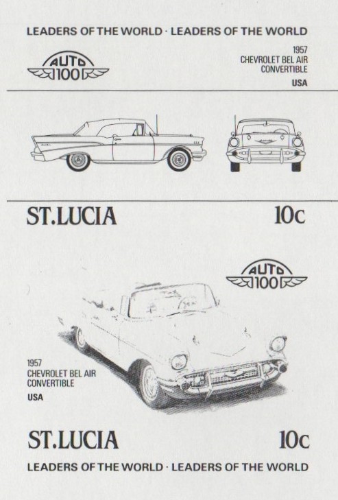 Saint Lucia Automobiles (1st series) 10c Black Stage Progressive Color Proof Pair