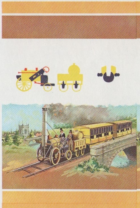 Saint Lucia Locomotives (1st series) $2.00 Stephenson's Rocket All Colors Stage Progressive Color Proof Pair