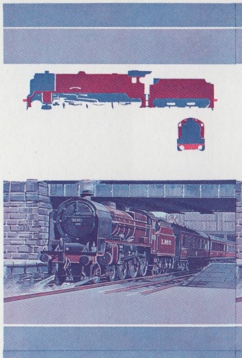 Saint Lucia Locomotives (1st series) Duke of Sutherland 35c Blue-Red Stage Progressive Color Proof Pair