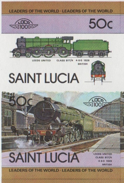 Saint Lucia Locomotives (1st series) 50c 1928 Leeds United Class B17/4 4-6-0 Final Stage Progressive Color Proof Stamp Pair