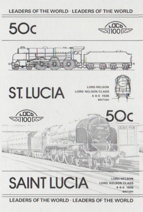 Saint Lucia Locomotives (1st series) Lord Nelson 50c Black Stage Progressive Color Proof Pair