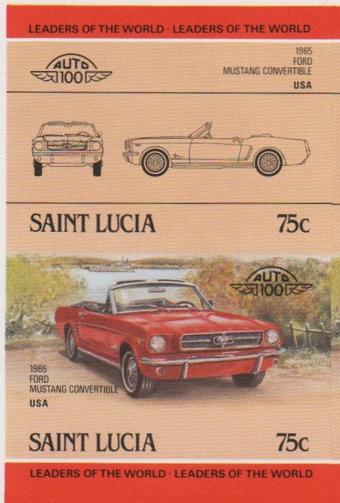Saint Lucia Automobiles (2nd series) 75c 1965 Ford Mustang Convertible Final Stage Progressive Color Proof Stamp Pair
