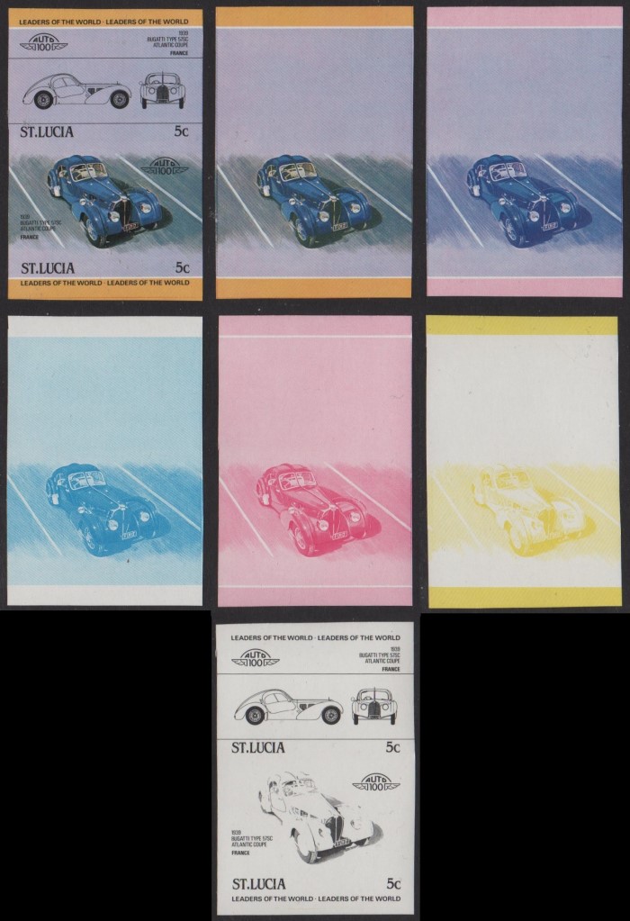 1984 Saint Lucia Leaders of the World, Automobiles (1st series) Progressive Color Proof Stamp Set