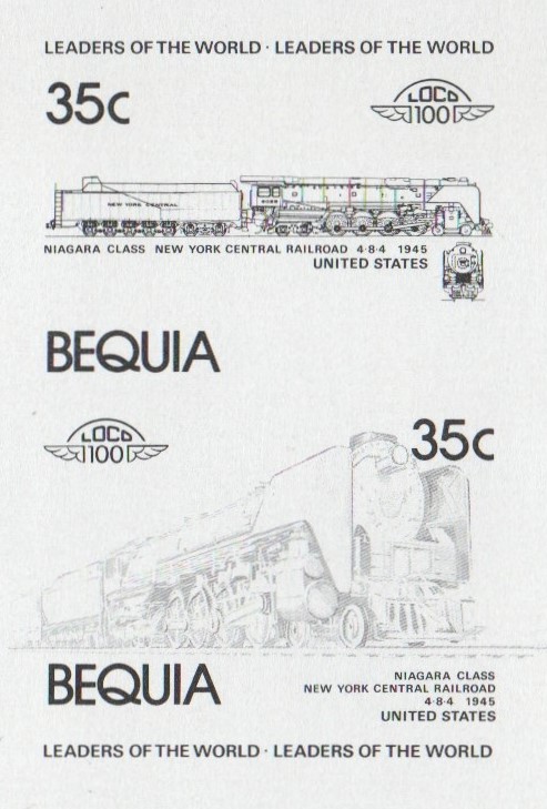 Bequia Locomotives (1st series) 35c Black Stage Progressive Color Proof Pair
