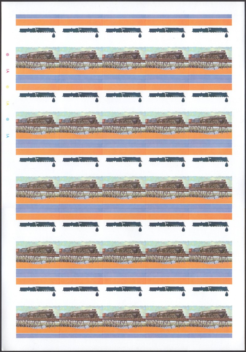 Bequia Locomotives (1st series) 5c All Colors Stage Progressive Color Proof Pane