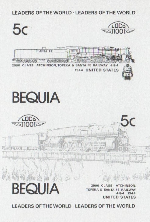 Bequia Locomotives (1st series) 5c Black Stage Progressive Color Proof Pair