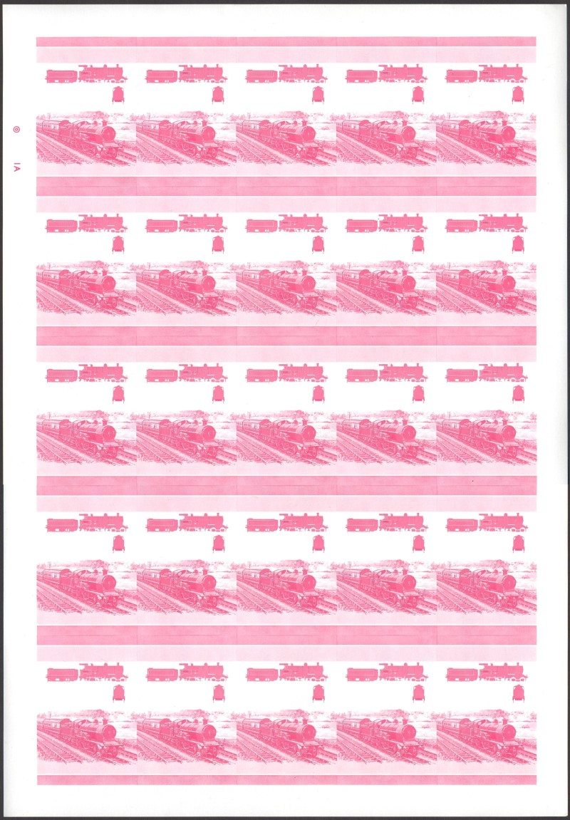 Bequia Locomotives (2nd series) $3.00 Red Stage Progressive Color Proof Pane