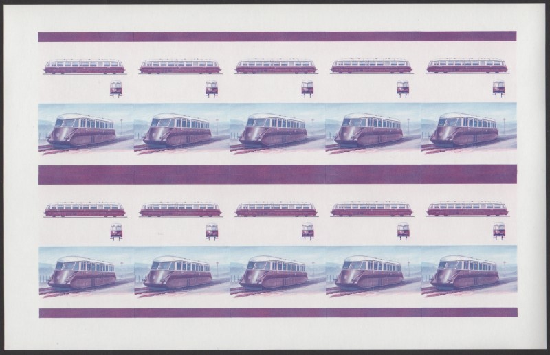 Bequia Locomotives (5th series) $1 Blue-Red Stage Progressive Color Proof Pane
