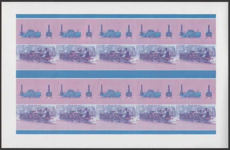 Bequia Locomotives (5th series) $2 Blue-Red Stage Progressive Color Proof Pane