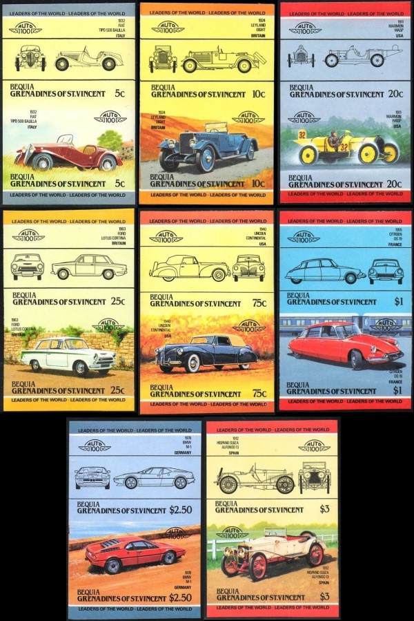 1984 Bequia Leaders of the World, Automobiles (2nd series) Imperforate Stamps