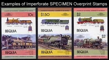1984 Bequia Leaders of the World, Locomotives (1st series) Imperforate SPECIMEN Overprinted Stamps