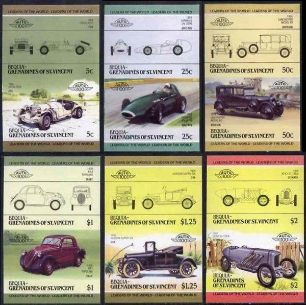 1985 Bequia Leaders of the World, Automobiles (3rd series) Imperforate Stamps