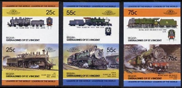1985 Bequia Leaders of the World, Locomotives (4th series) Imperforate Stamps