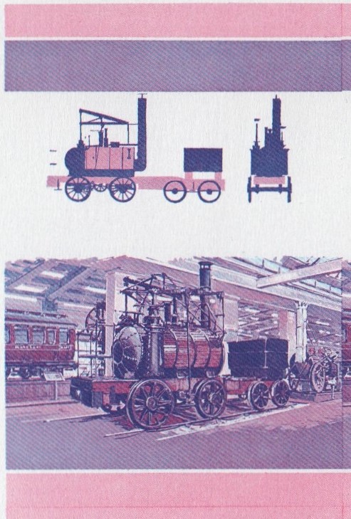 Union Island Locomotives (1st series) 5c Blue-Red Stage Progressive Color Proof Pair