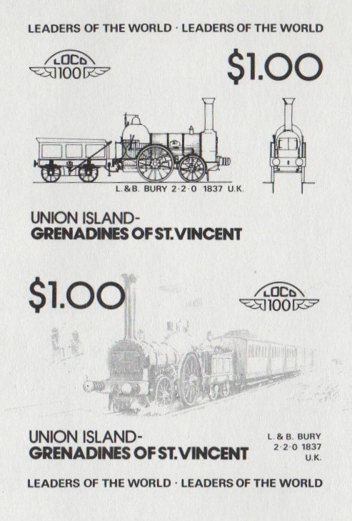 Union Island Locomotives (2nd series) $1.00 Black Stage Progressive Color Proof Pair