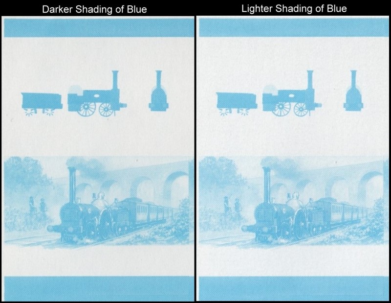 Union Island Locomotives (2nd series) $1.00 1837 L.&B. Bury 2-2-0 Blue Stage Progressive Color Proof Stamp Variety