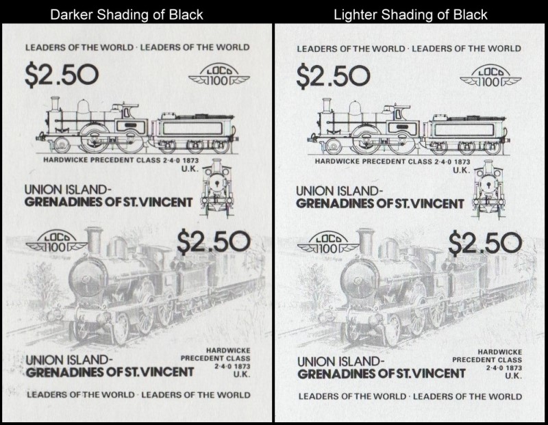 Union Island Locomotives (2nd series) $2.50 1873 Hardwicke Precedent Class 2-4-0 Black Stage Progressive Color Proof Stamp Variety