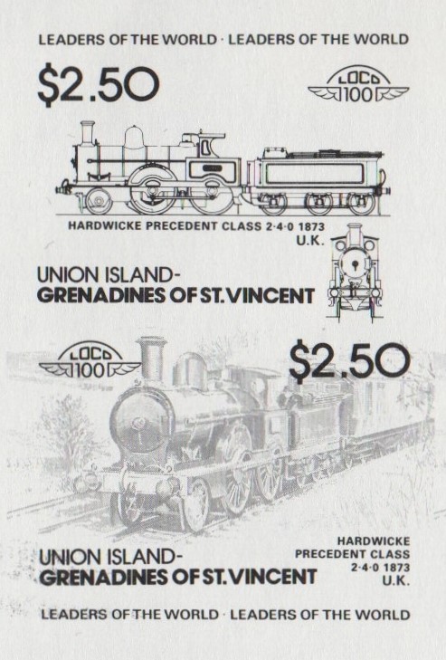 Union Island Locomotives (2nd series) $2.50 Black Stage Progressive Color Proof Pair